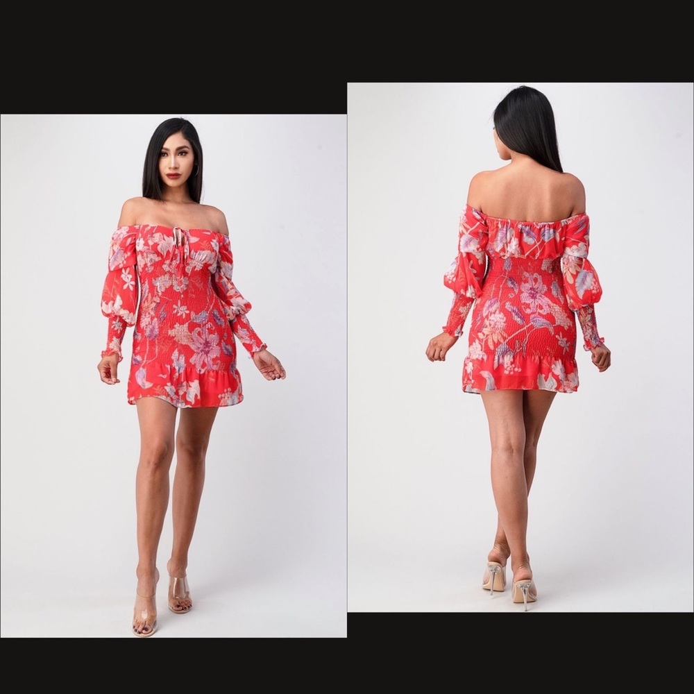 Beautiful short dress. Colorful flowers and beautiful material.